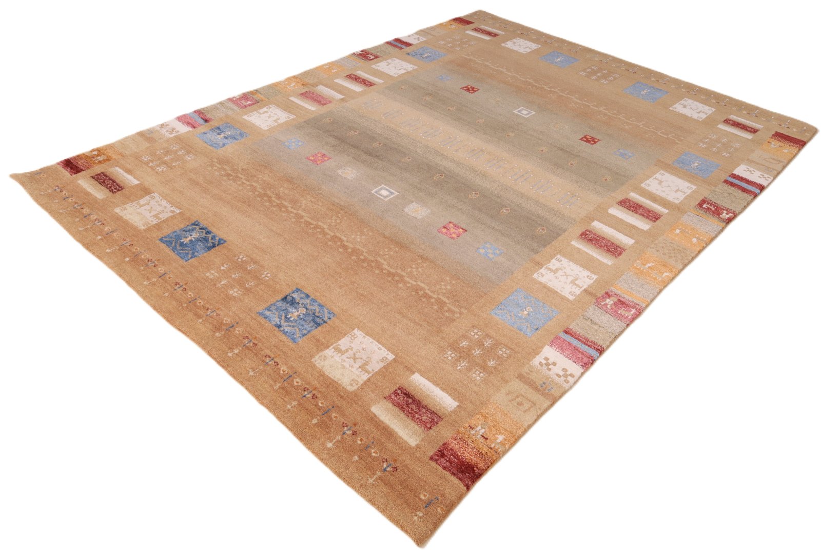 orientteppich-indien-251-x-179-cm-wolle-handgeknuepft-rot-orange-11 Hand-Knotted Wool Loribaft Indian Rug, 251 × 179 cm